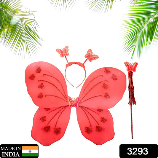 Baby Girls Fairy Nylon Butterfly Wings Costume Butterfly Fairy Angel Wing Wand And Hairband Multi- Color For Party (1pc)