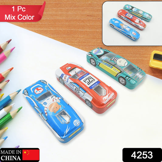 Car Shape Metal Compass Box With Small Compass Box Inside Pencil Case For Kids Stationery Compass Box Stationery Gift For School Kids Compass Pencil Box Birthday Return Gift For Kids (1 Pc Mix Color)
