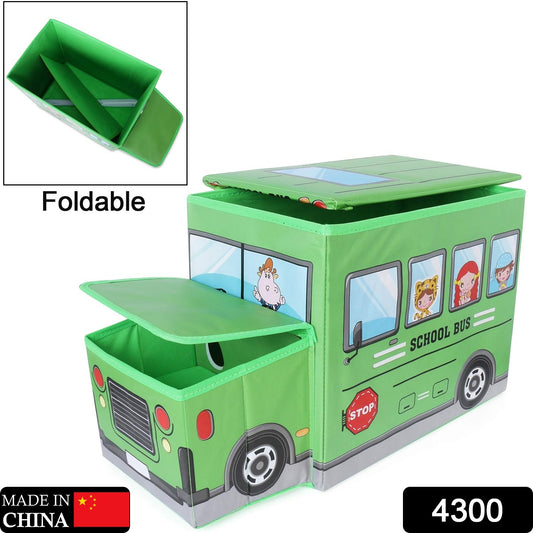 Foldable Bus Shape Toy Box Storage With Lid For Storage Of Toys Basket Useful As Toy Organizer Mountable Racks Surface Multipurpose Basket For Kids Wardrobe Cabinet Wood With Cloth Cover For Home Decor Books Game Baby Cloth (Mix Color  Design)